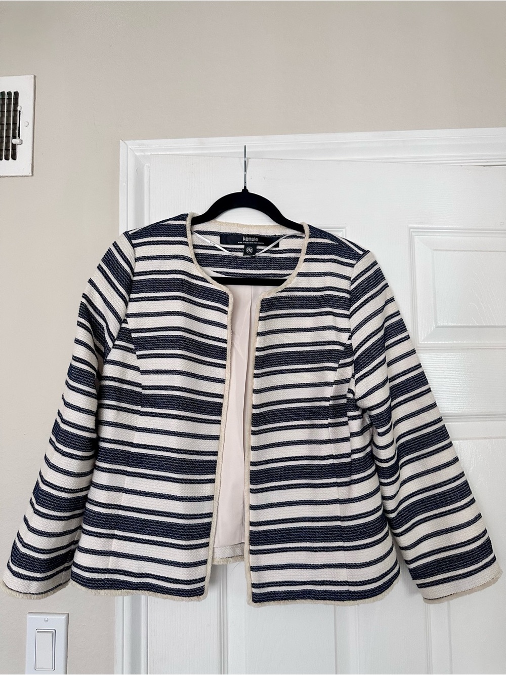 NWOT Kensie Navy and Cream Striped Open-Front Jacket